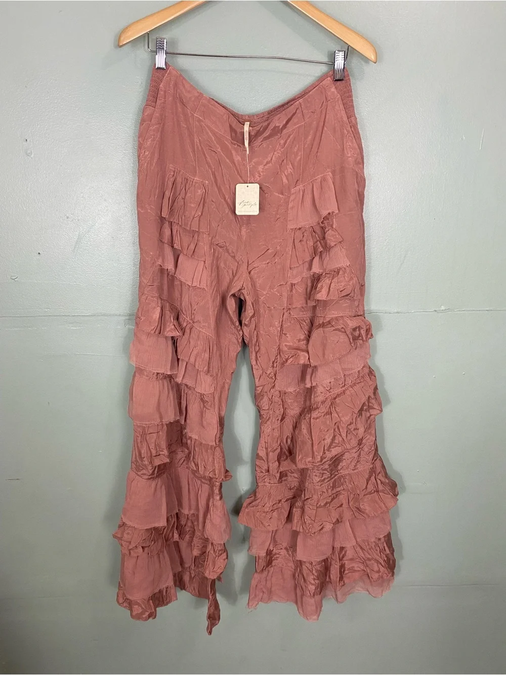 Free People Rock & Frill Trousers Mauve Pink Large Ruffle Tiered